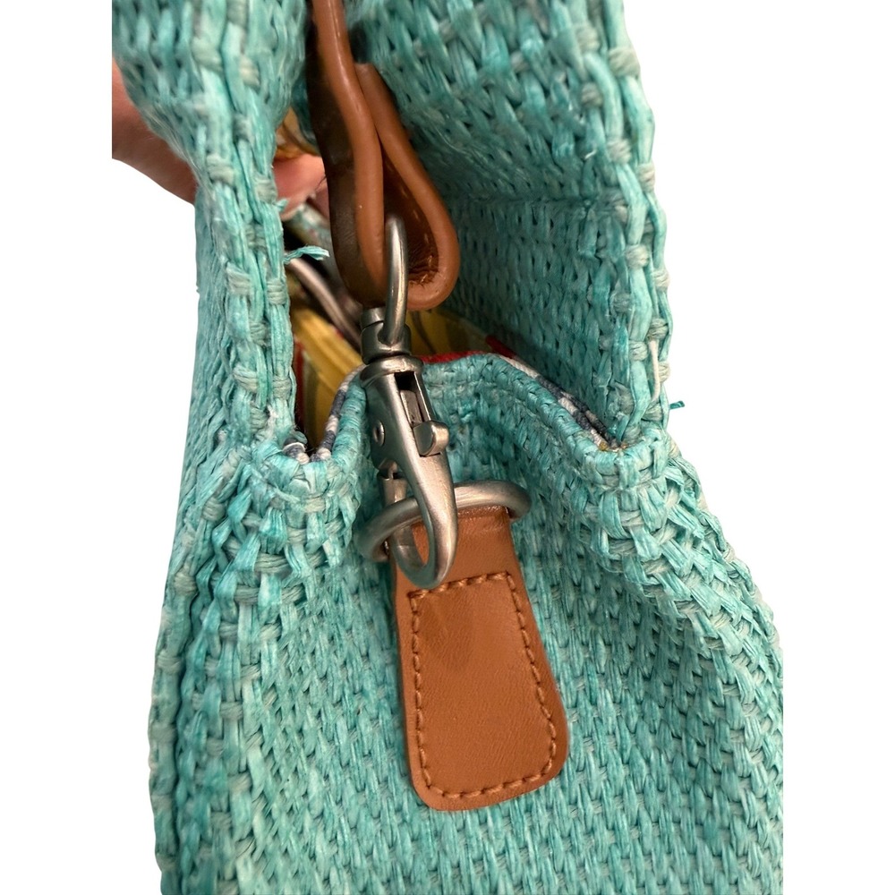Fossil Straw Bamboo Handle Crossbody Bag Turquoise Blue Woven Summer Handbag NEW - Picture 8 of 12